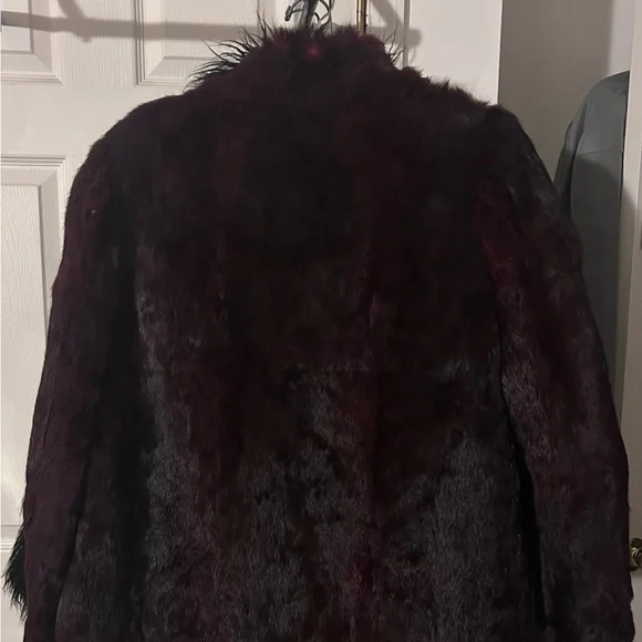 Women's Rabbit Fur Jacket - Burgundy - Picture 8 of 8